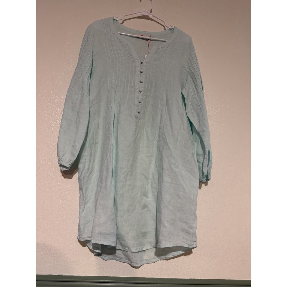 NWT Vineyard Vines Womens Sz XL Blue Linen Button Front Cover Up Tunic